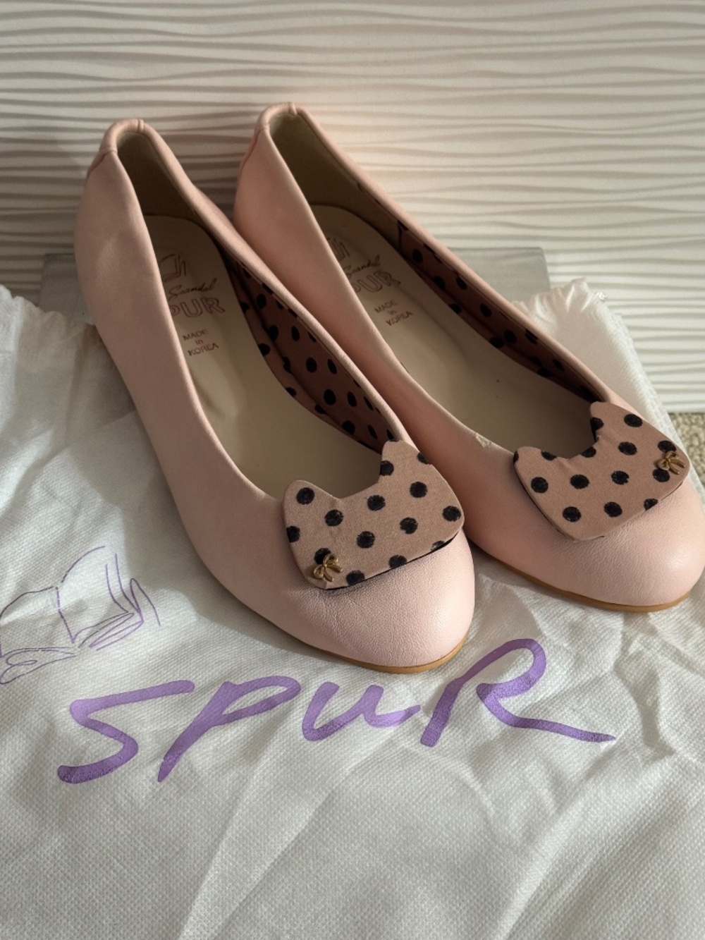 Korean Spur Sweet Little Kitty Flats Pink